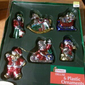 New vtg set of 6 Joybrite deluxe plastic looks like blown glass ornaments